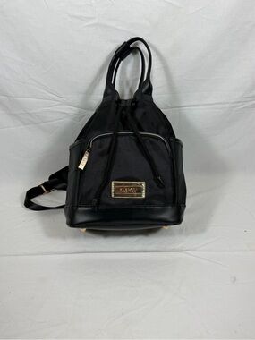 Versace Parfums Black Nylon Backpack Gold Logo NWOT Cinch Drawstring Travel Bag